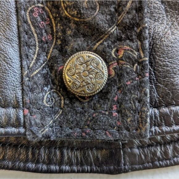 Vintage G III black leather paisley late 80's 90's fitted jacket coat sz medium - Picture 7 of 12